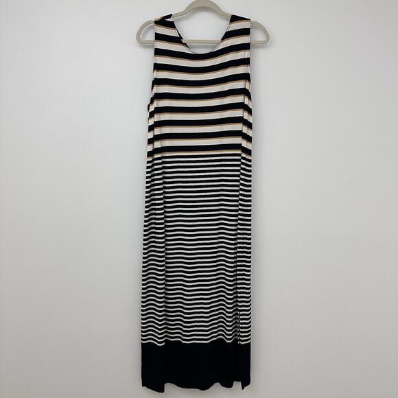 Loft Womens XL Rayon Stretchy Striped Maxi Dress Casual Comfort Open Back - Picture 2 of 7